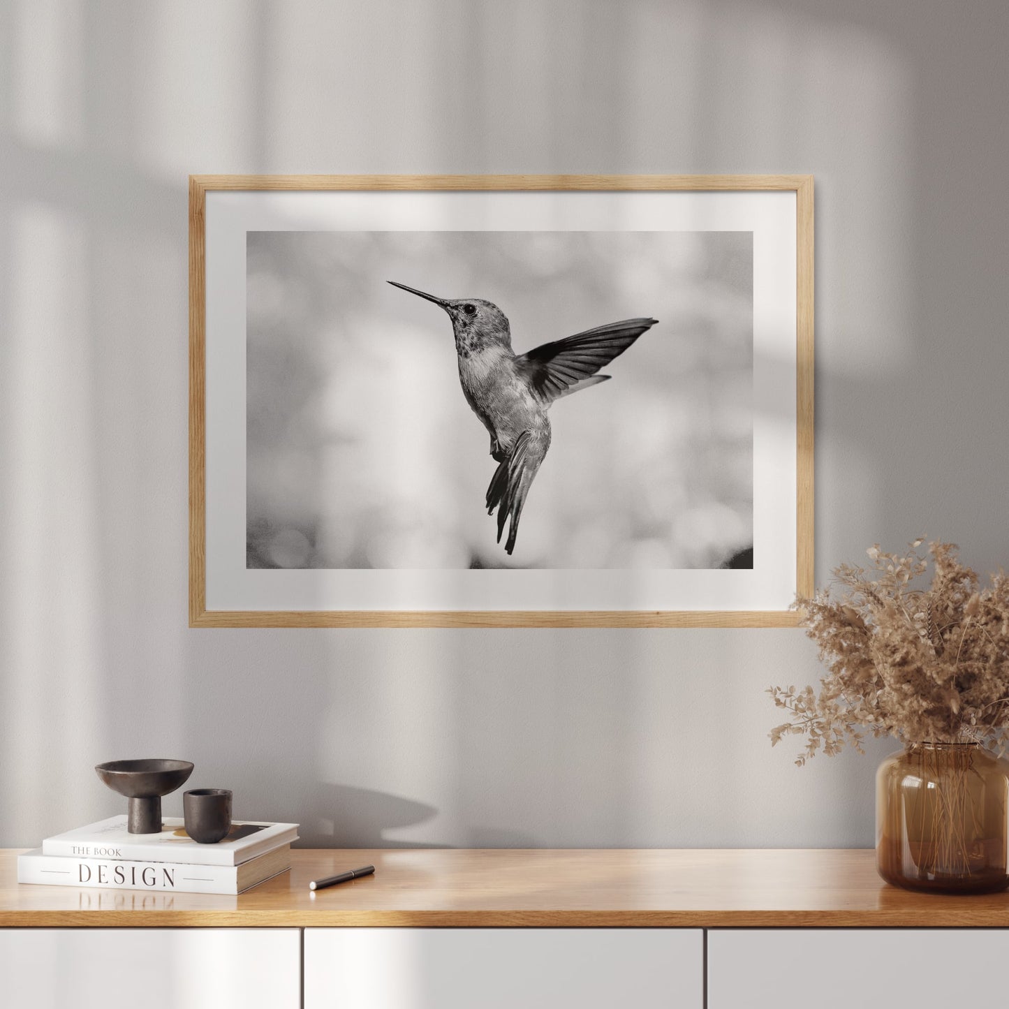 Poster with a photo of a hummingbird in summer