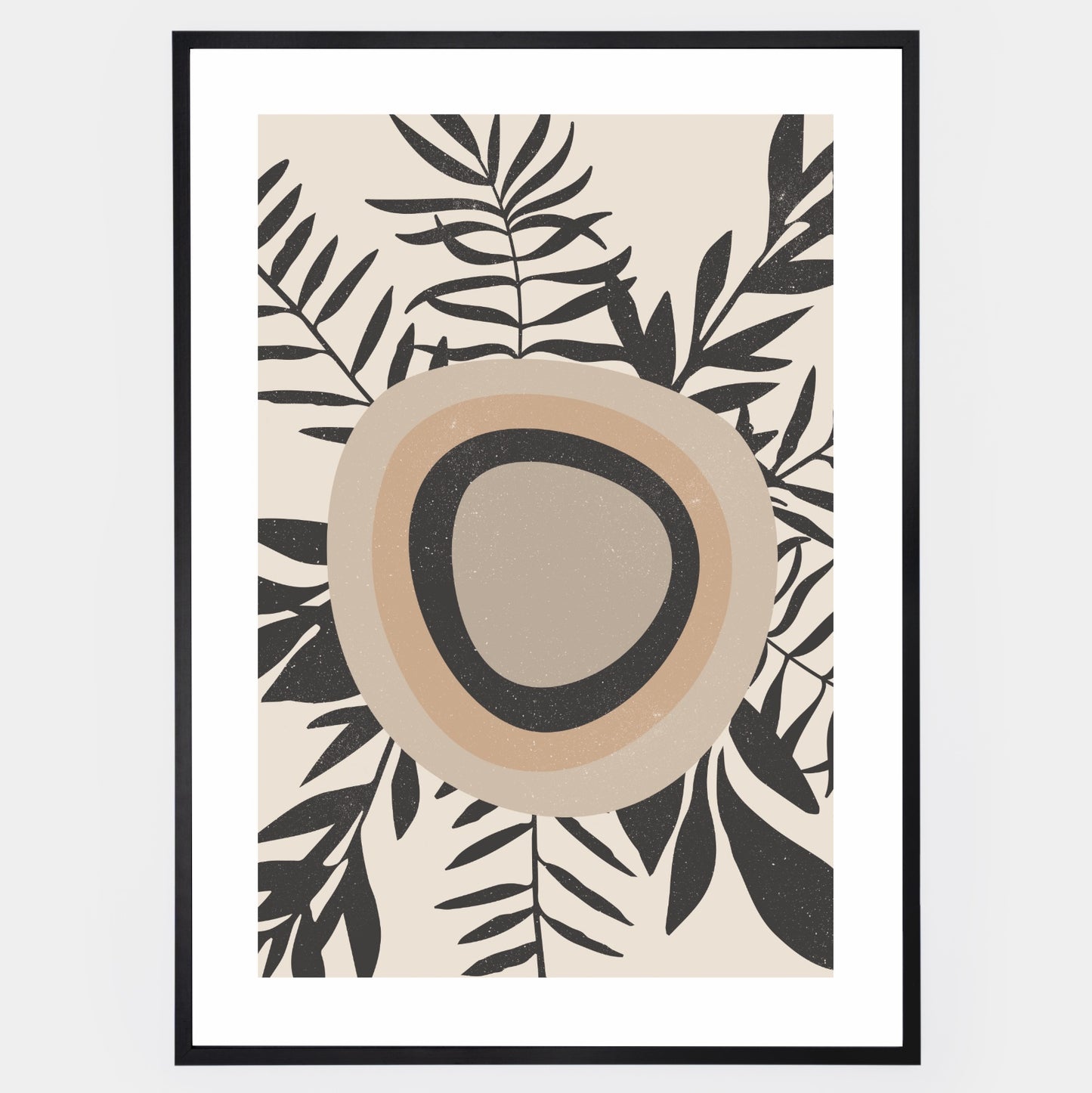 Boho poster of geometric shapes with palm leaves
