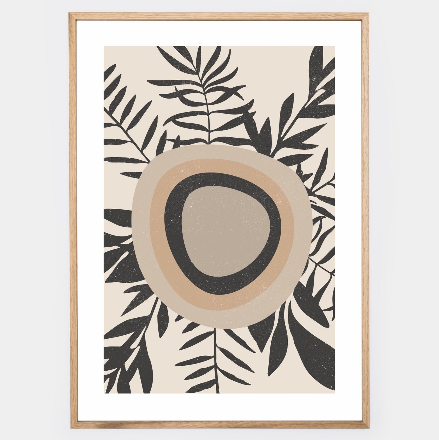 Boho poster of geometric shapes with palm leaves