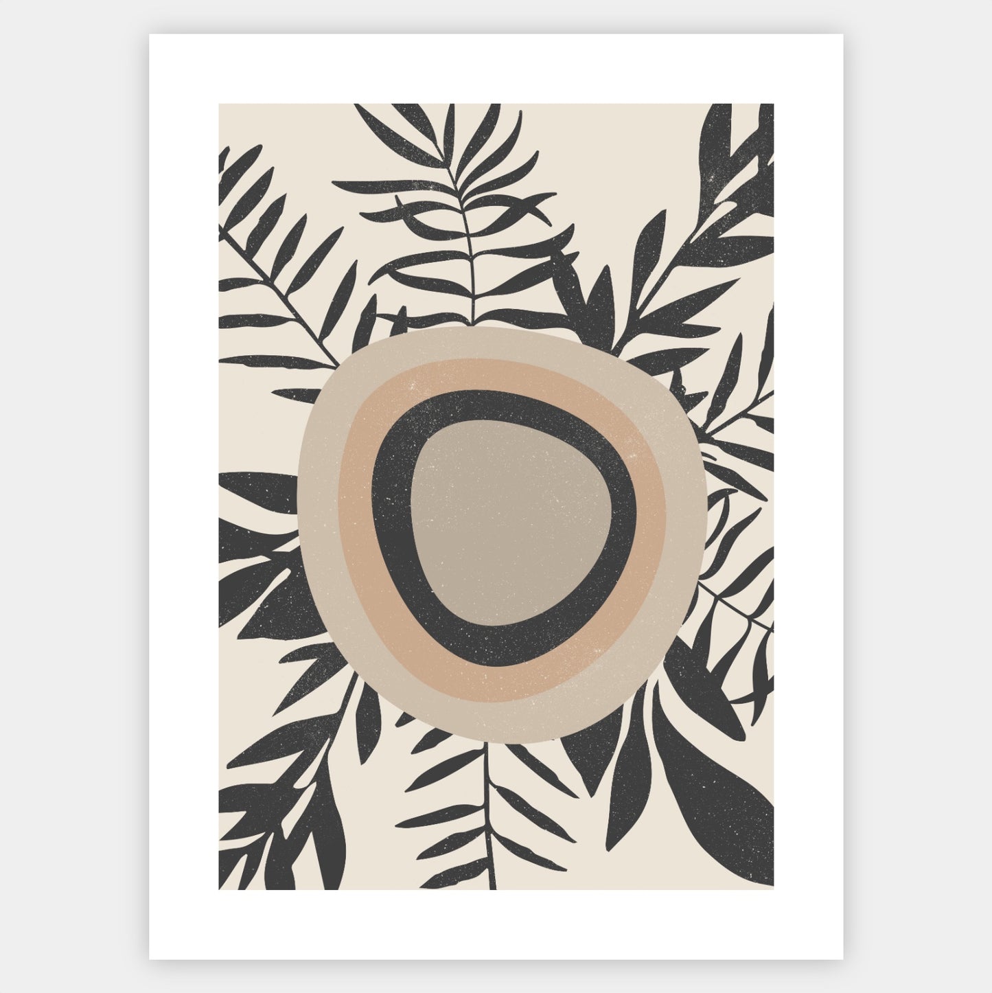 Boho poster of geometric shapes with palm leaves
