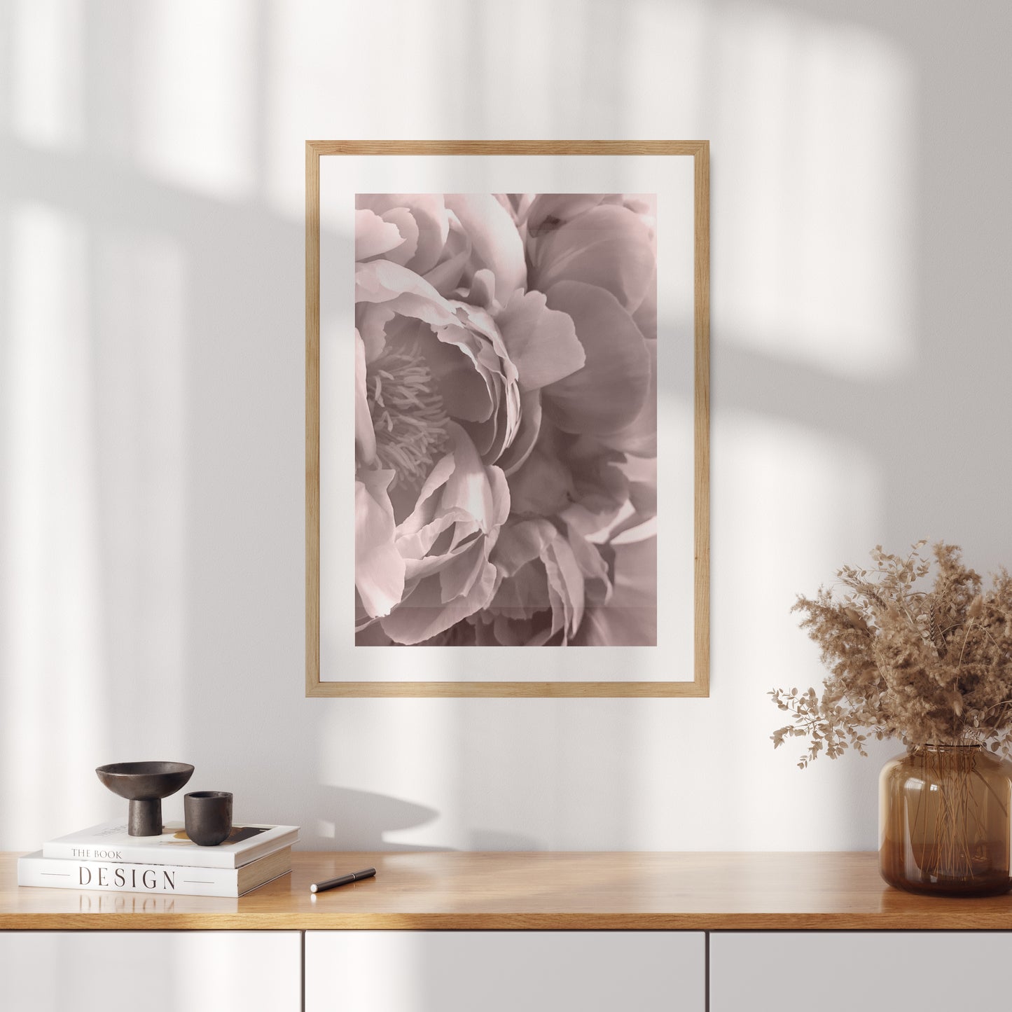 Boho poster with a photo of a peony flower