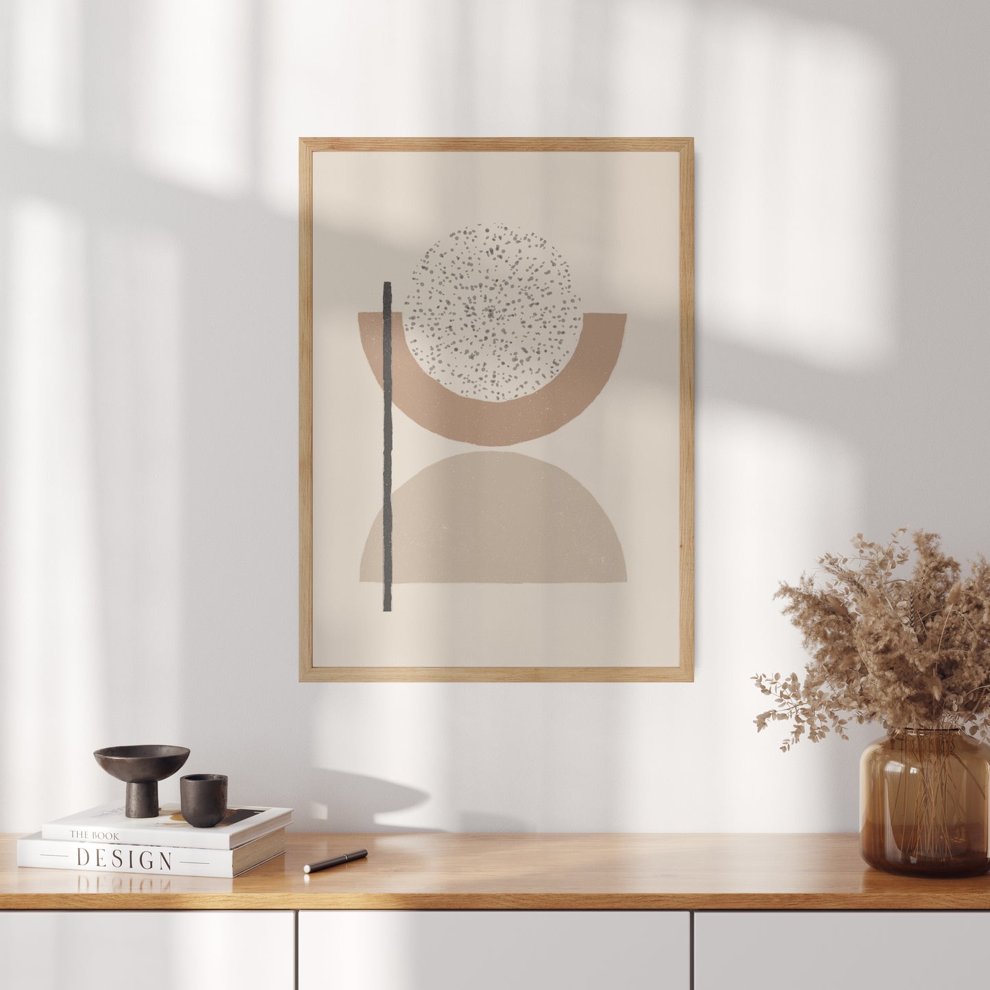 Boho poster with round geometric shapes and a circle