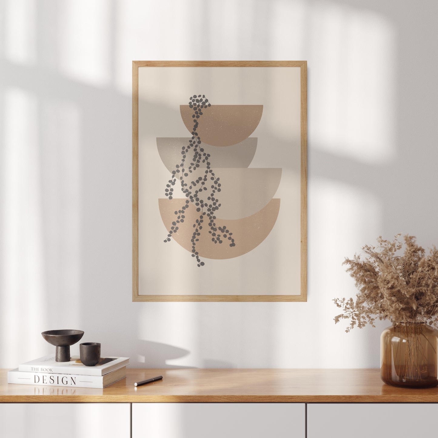 Boho poster with geometric shapes and a trailing plant