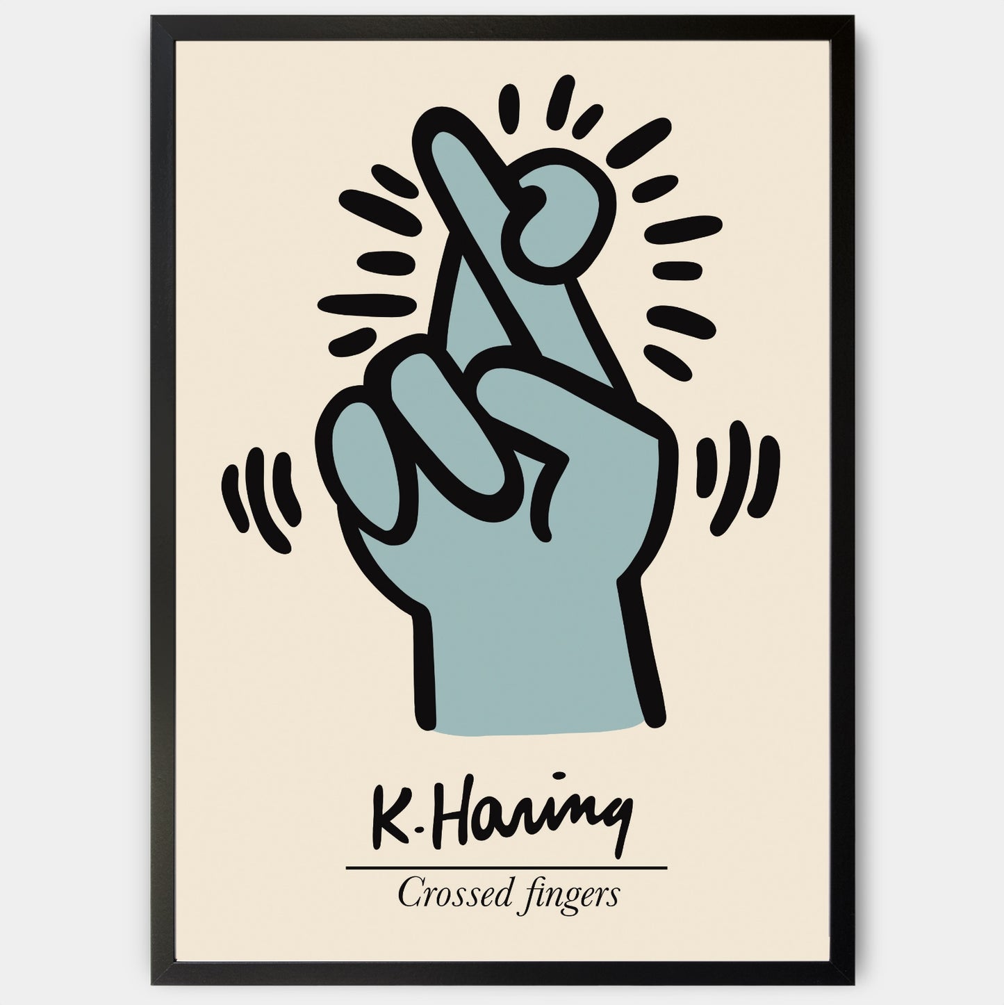 Crossed fingers poster | Keith Haring