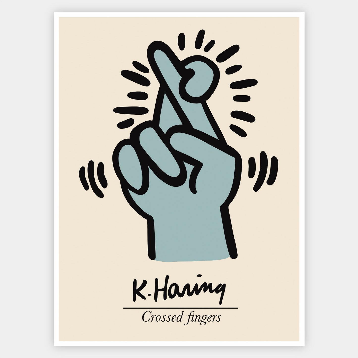 Crossed fingers poster | Keith Haring