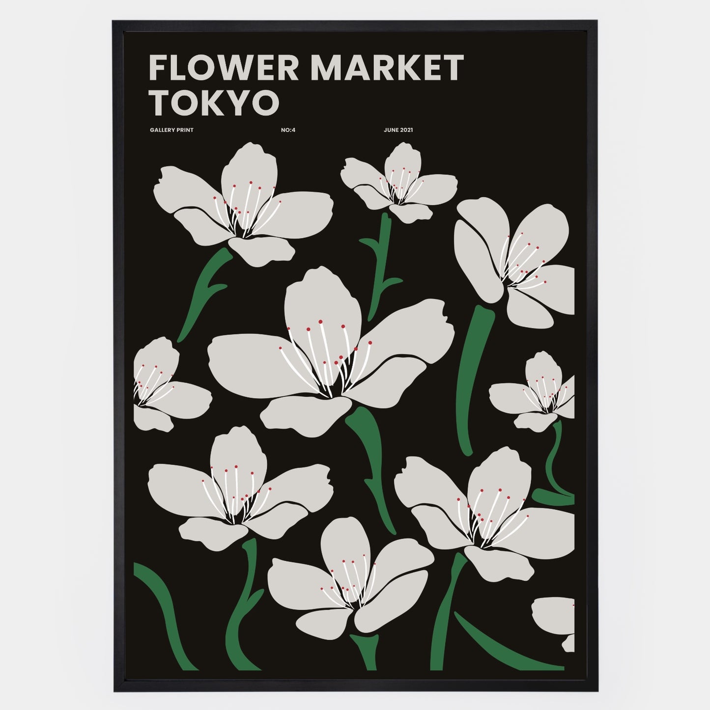 Flower Market Tokyo in Black Poster