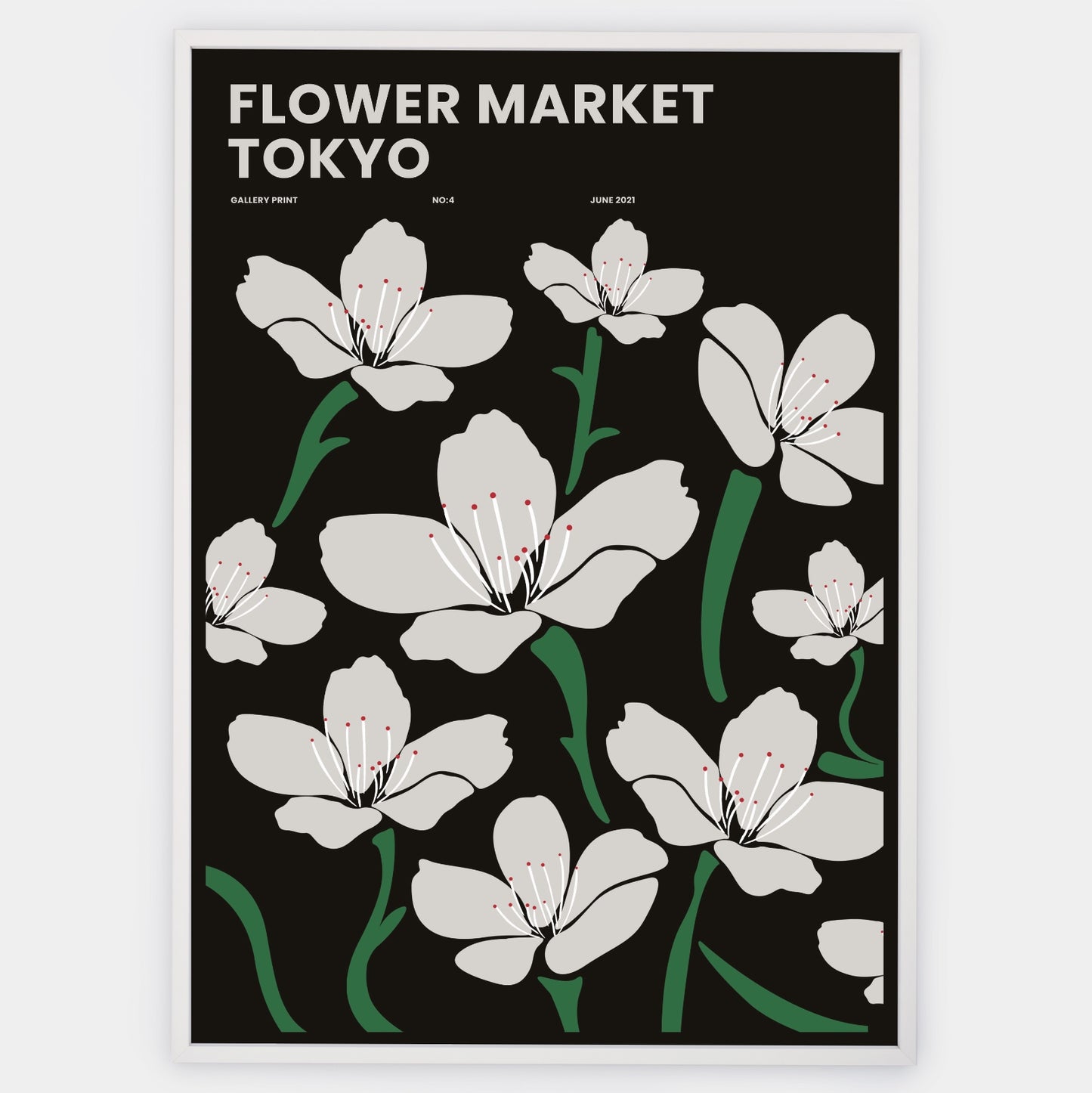 Flower Market Tokyo in Black Poster