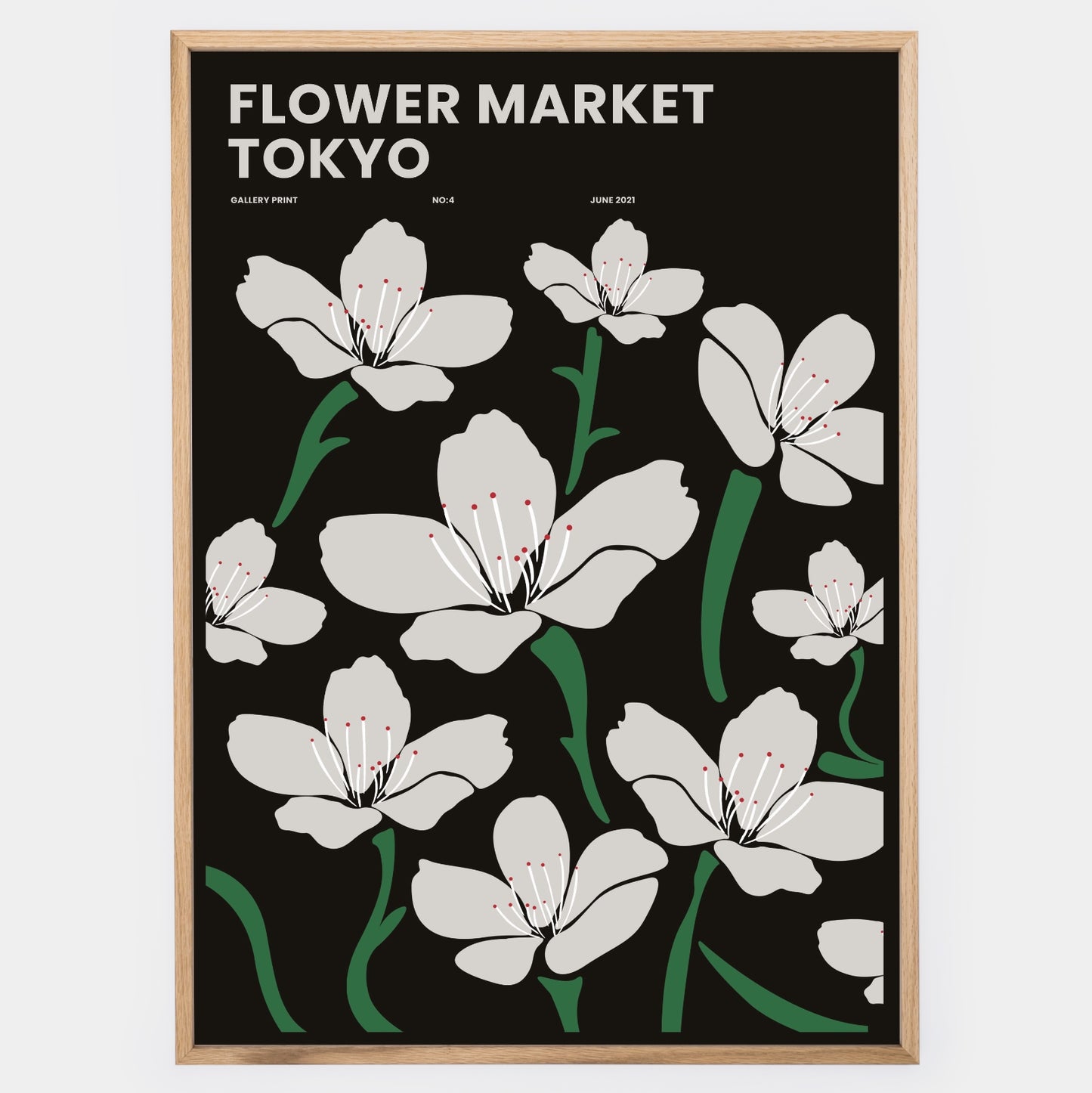 Flower Market Tokyo in Black Poster