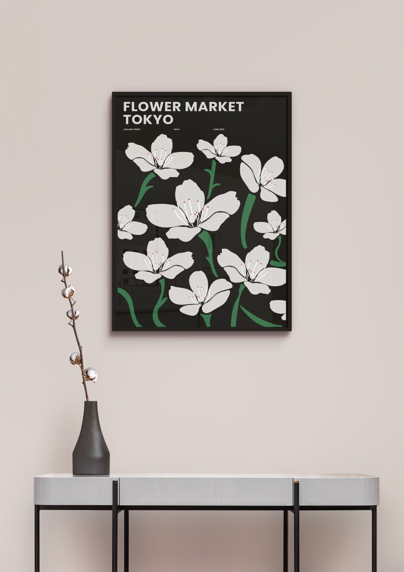 Flower Market Tokyo in Black Poster