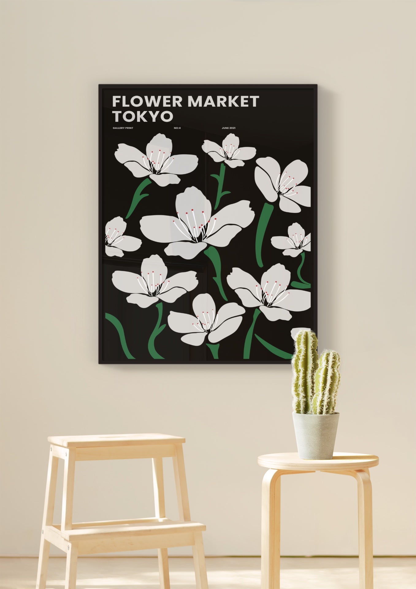 Flower Market Tokyo in Black Poster