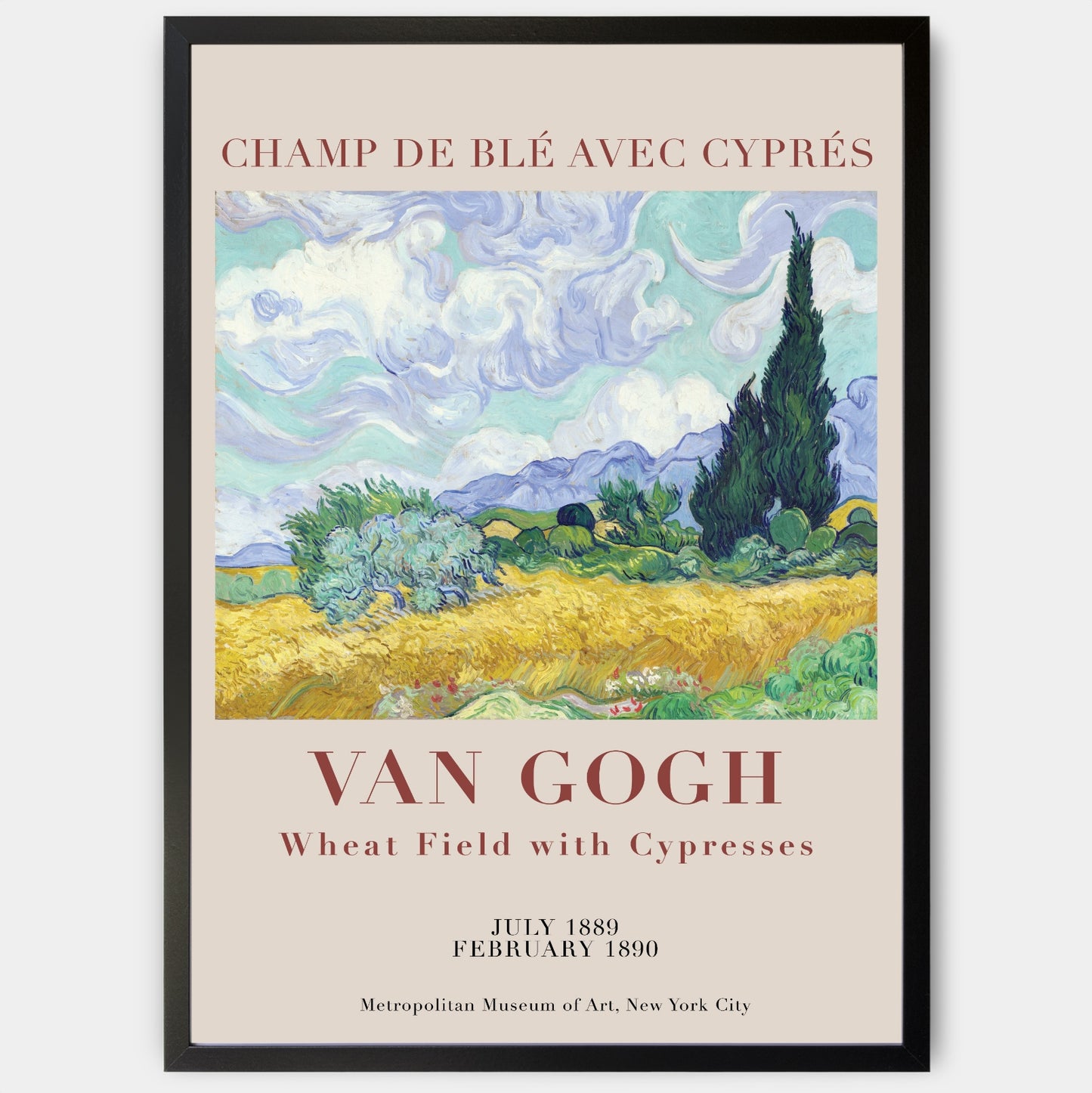 Poster Wheat Field with Cypresses | Vincent Van Gogh