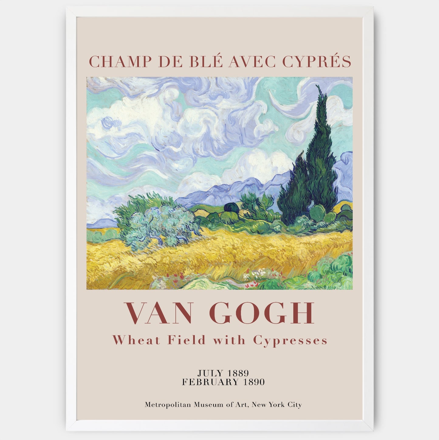 Poster Wheat Field with Cypresses | Vincent Van Gogh