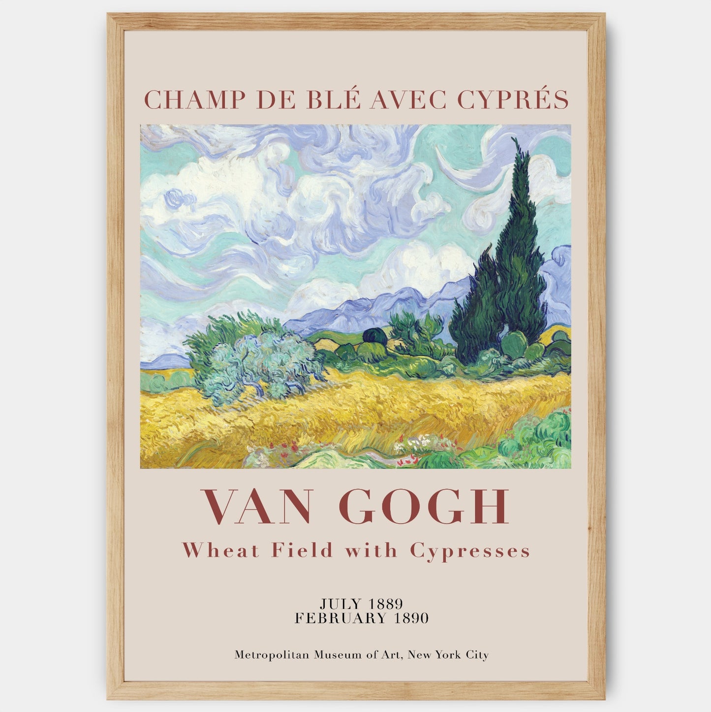 Poster Wheat Field with Cypresses | Vincent Van Gogh