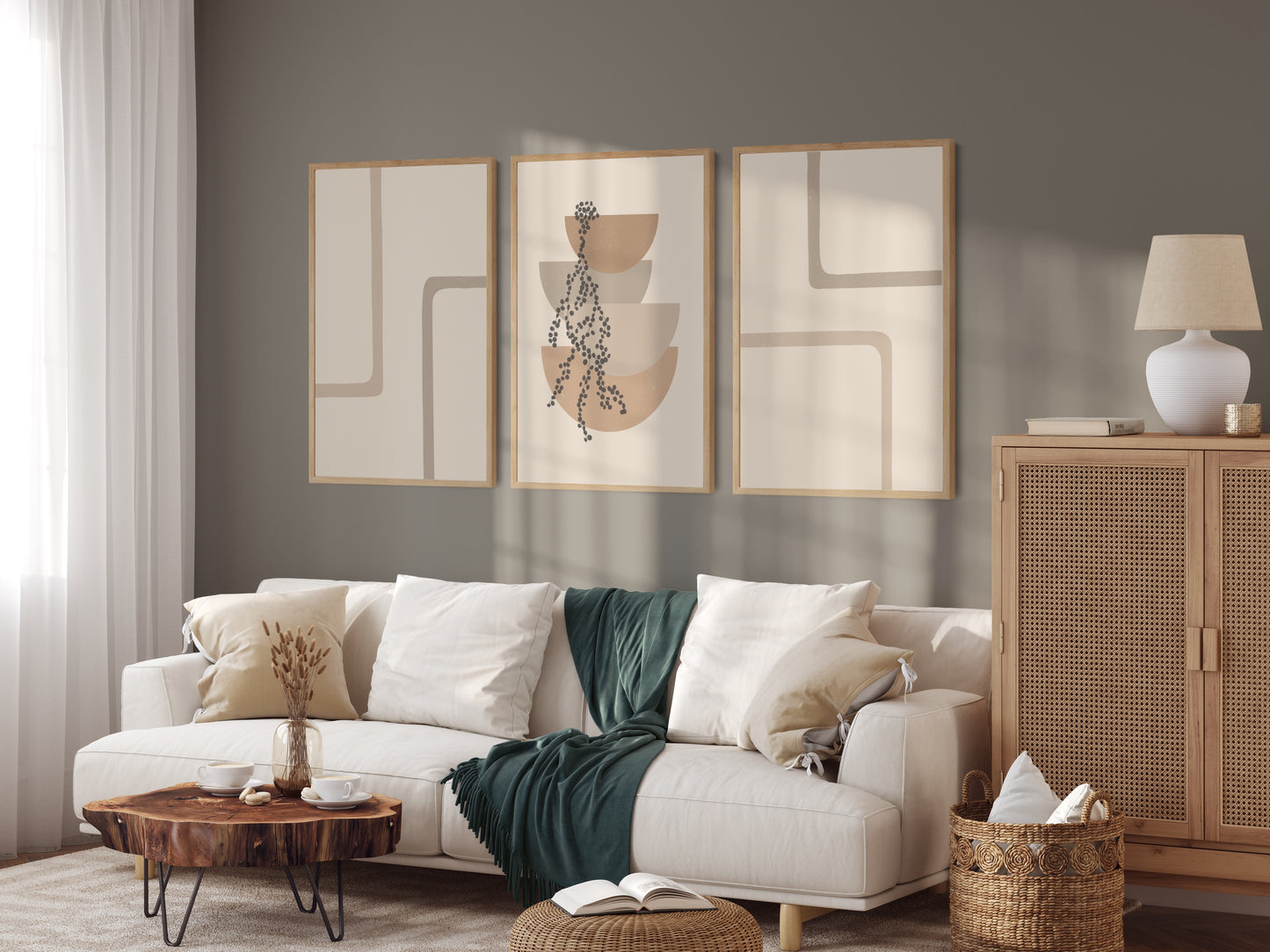 Boho poster with geometric shapes and a trailing plant