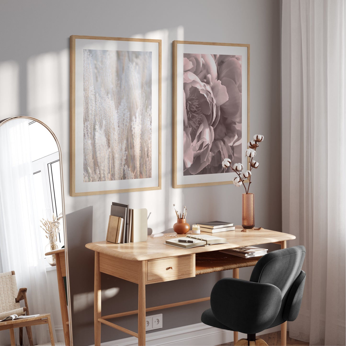 Boho poster with a photo of a peony flower