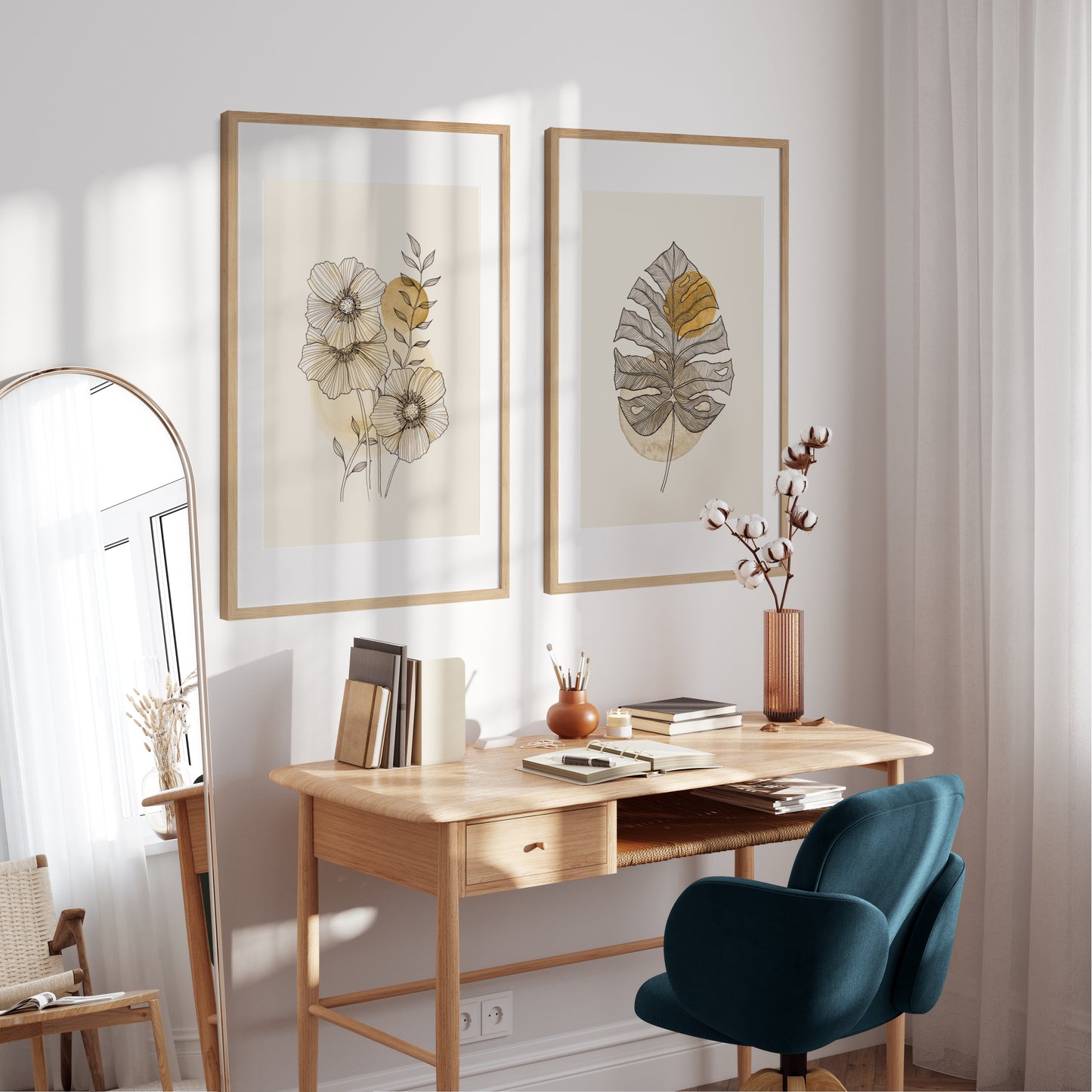 Flowers in Beige Poster