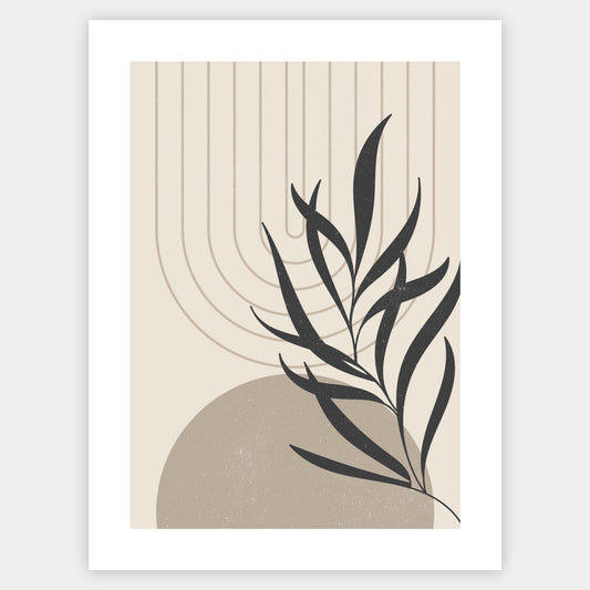 Boho poster of geometric shapes with leaf silhouette