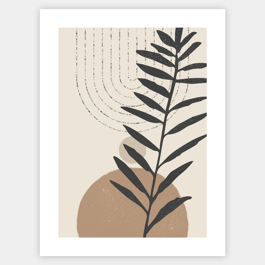 Boho poster with rounded geometric shapes with palm leaf silhouette