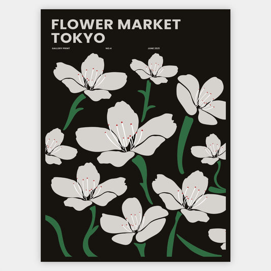 Flower Market Tokyo in Black Poster