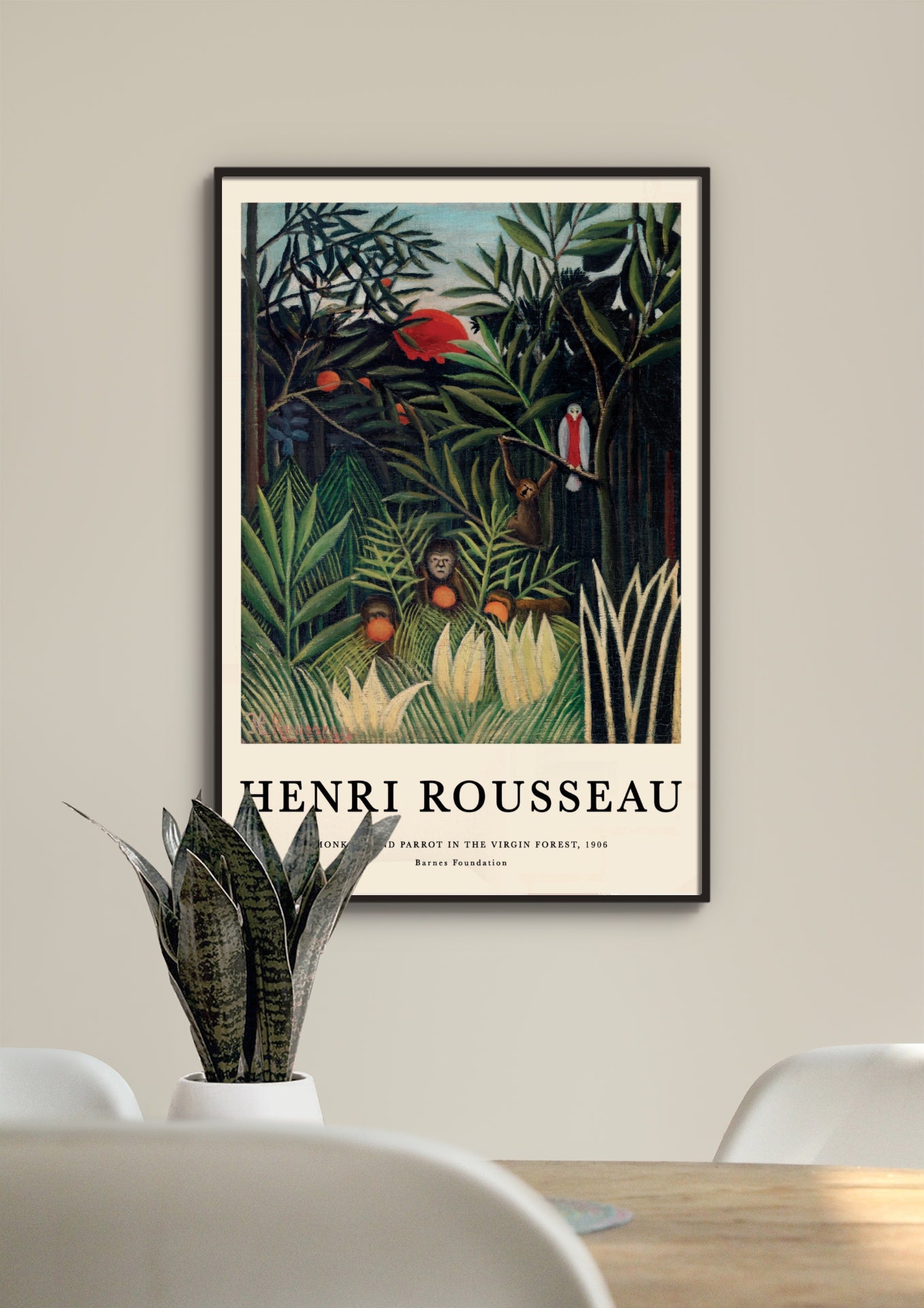 Monkeys and Parrot in the Virgin Forest Poster | Henri Rousseau