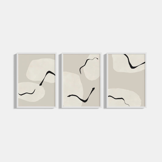 Set of 3 abstract posters Beige Sky
