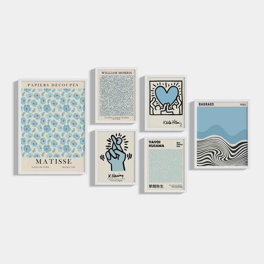 Set of 6 Blue heart posters