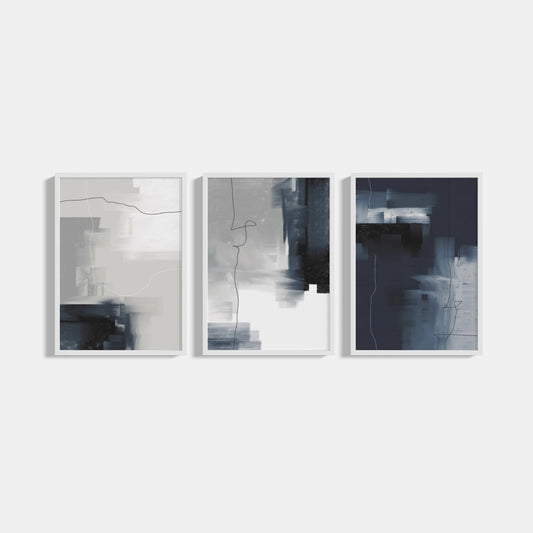 Set of 3 abstract posters Navy